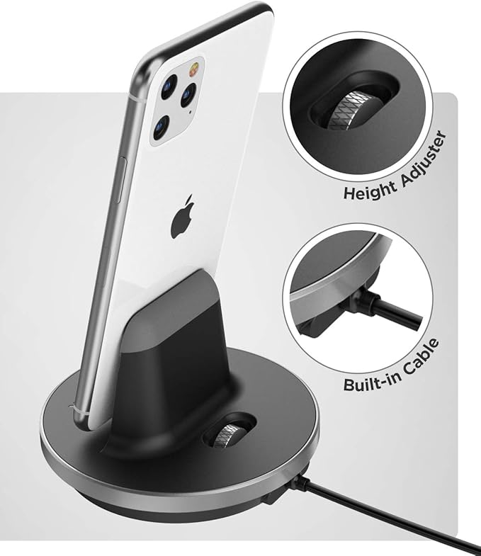 Encased iPhone Charger Stand (MFi Certified) Lightning Desktop Holder Dock with Built-in USB-C Cable for Fast Charging Apple iPhone 14 Pro Max/ 13/12/11/X/Xs/XR/8