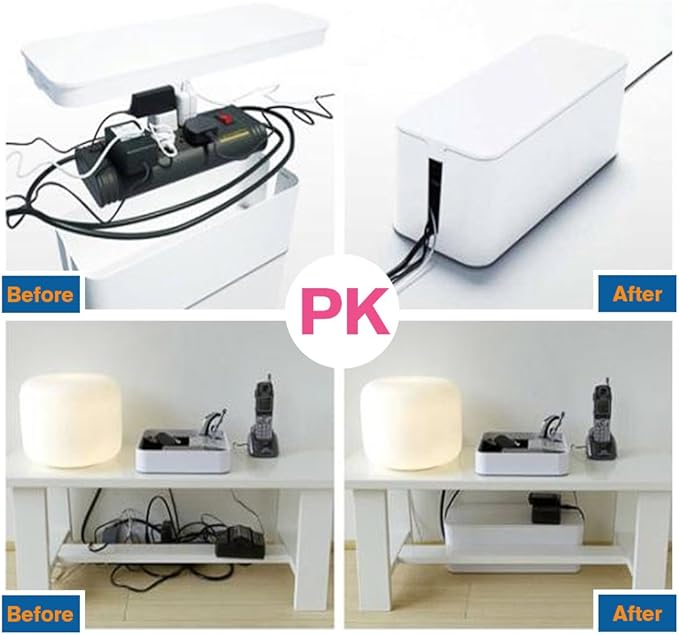 ShellKingdom Cable Management Box, 2 Set Cable Organizer for Cable and Cord Management, Storage and Holder to Cover and Hide & Power Strips & Cords (White)