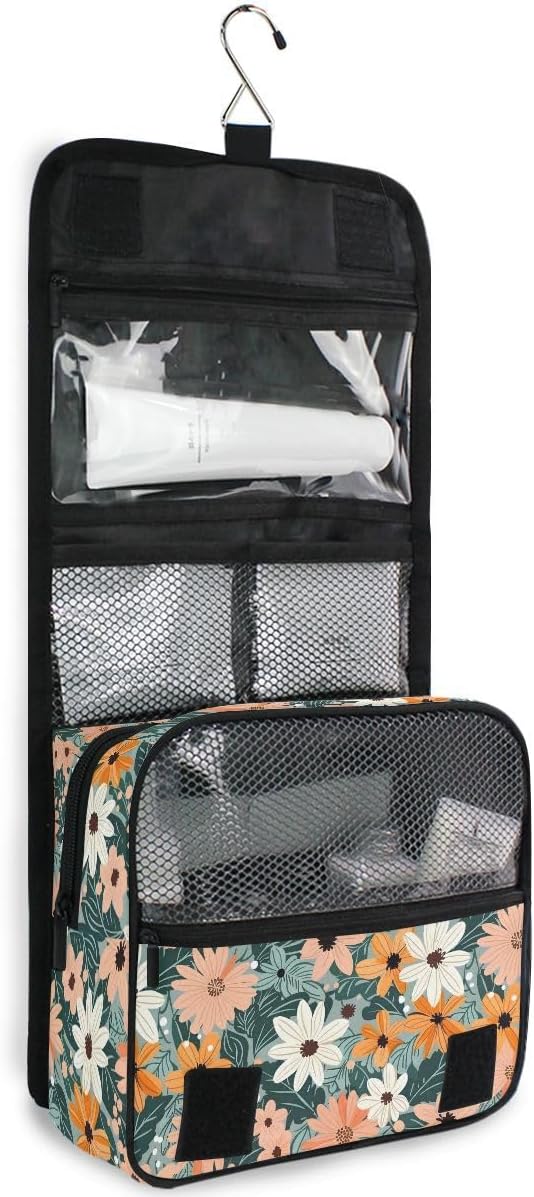 Hanging Travel Toiletry Bag Summer Flowers and Leaves Kit Makeup Case Cosmetics Organizer for Men Women