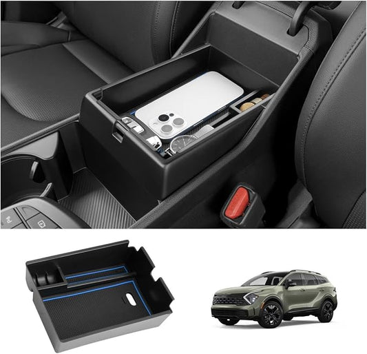 LUWU 2025 2026 S portage Center Console Organizer for 2023 2024 2025 2026 Kia S portage Accessories Armrest Console Storage Box Insert Tray [NOT for Manual Transmission] ABS Material Blue-trim