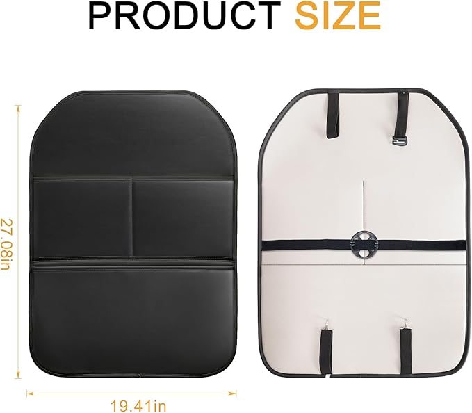 2 Pack PU Leather Kick Mat Back Seat Protector With 3 Storage Pockets, Universal Car Seat Back Organizer For Kids Pets, Waterproof Backseat Protector For Most Car (Black)