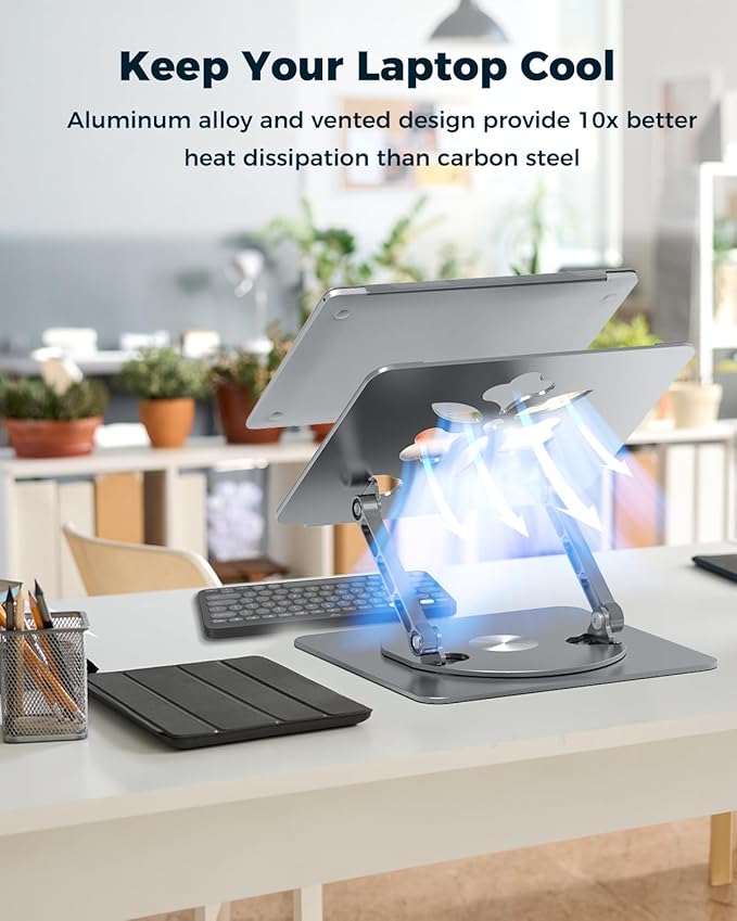 360° Rotating Laptop Stand for Desk | Adjustable, Foldable, Portable Aluminum Ergonomic Riser | Compatible with MacBook, Dell, HP & All Laptops 10-16 inch | Gray