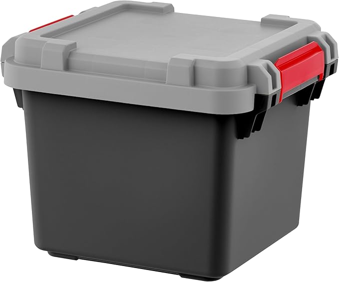 IRIS USA 4 Pack TrailBox, 8 Gallon Lockable Storage Trunk Box, Truck Bed Bin Heavy-Duty Containers Camping Gear, Adventure Chest - Dark Gray/Gray