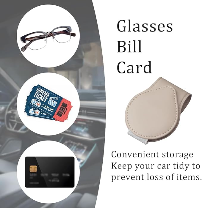 Mandark Magnetic Sunglass Holder for Car Visor, Leather Vehicle Eyeglass Hanger Clip, Automotive Interior Ticket Card Glasses Organizer Clamp Accessories, Universal for SUV, Sedan, Truck(Beige)