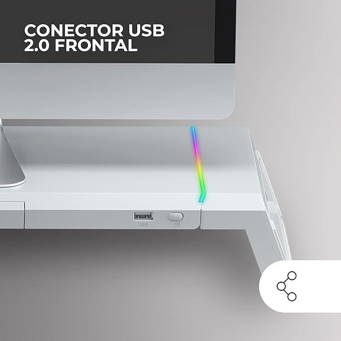 Mars Gaming MGS-ONE White, Chroma RGB Monitor Stand, Adjustable Size, Smartphone and Tablet Stand, Front USB 2.0