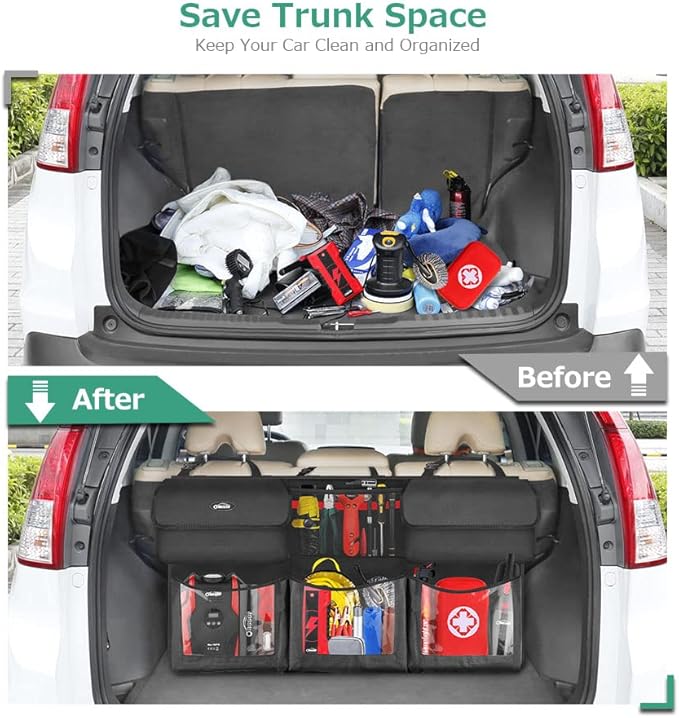 Oasser Back Seat Trunk Organizer Hanging Car Organizer Foldable Cargo Storage with 6 Large Pockets 3 Adjustable Straps 40x19inch