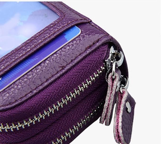 traderplus Women's RFID Blocking Leather Zipper Card Wallet Small Purse Credit Card Case Holder for Mother Day Gift (Purple)