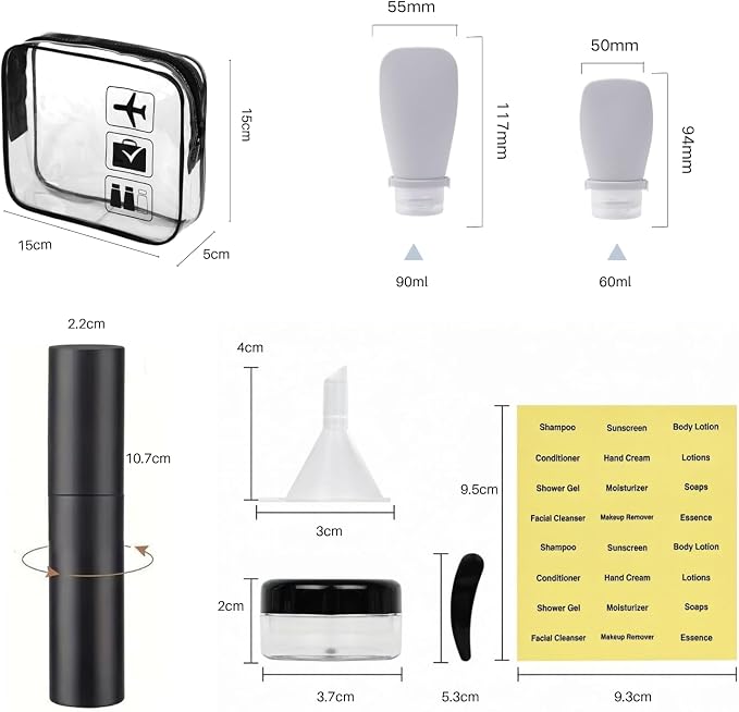 13Pcs Travel Bottles for Toiletries with Storage Bag, TSA Approved Leakproof Toiletry Bottles with Locking Lid, Atomizer Perfume Spray Bottle, Travel Must-Haves for Business Trips & Family Vacations