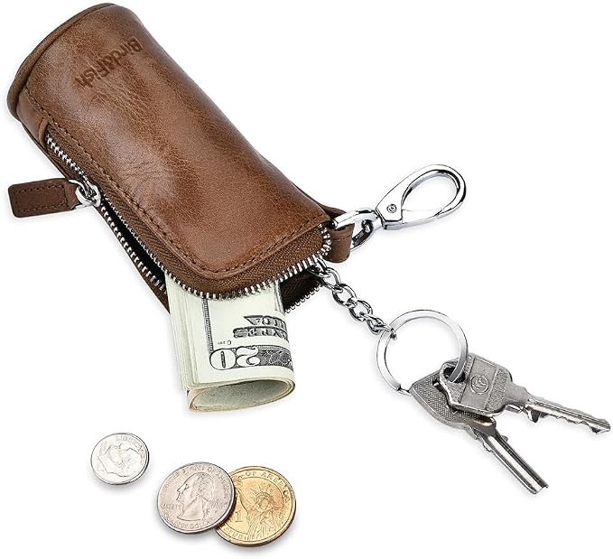 Multi Soft Genuine Leather Coin Purse Pouch, Car Key Case Wallet with Zipper,Pocket Wallet with Chain/Ring for Men Women …
