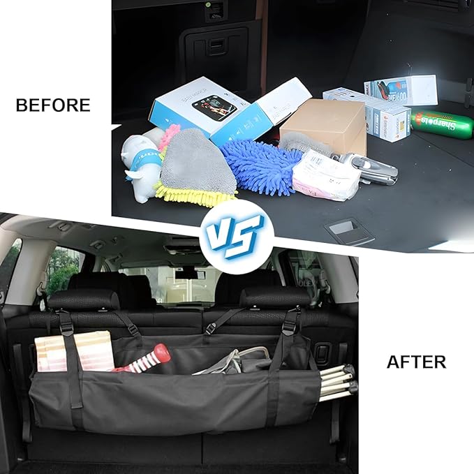 Car Trunk Organizer, Collapsible Vehicle Backseat Cargo Storage Hanging Organizer, Space Saving Waterproof Automotive Back Seat Storage Bag Accessories, Universal Fit
