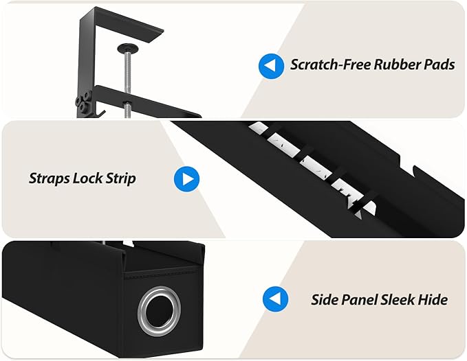 Large Under Desk Cable Management Tray No Drill, Suolaao 30" Cord Organizer with Oxford Fabric, Clamp Mount, Holds 30 lbs, Large Cable Rack for Gaming & Home Office Standing Desk