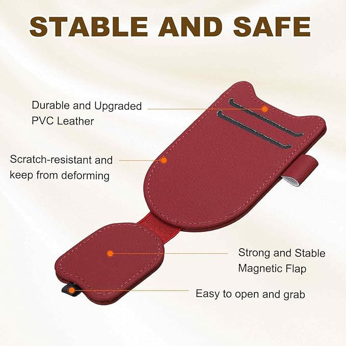 HARFINGTON 1 Pcs Sunglass Holder for Car Magnetic Leather Glasses Holder Universal Visor Sunglasses Clip Car Accessories Interior for Glasses Ticket Cards,Wine Red