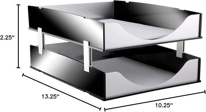 Kantek Black Acrylic and Silver Aluminum Letter Tray, Stackable Desk Organizer, 10..25" x 13.25" x 2.25", Heavy Duty, Office Organizer, Desk Accessory