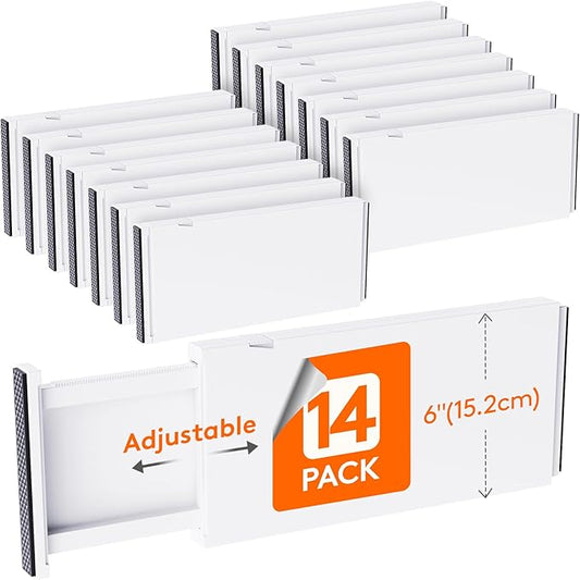 Lifewit 14 Pack 6" High Drawer Dividers 34-56cm/13.5-22" Adjustable Drawer Organizer for Clothes/Utensils, Expandable Drawer Separator in Dresser/Kitchen/Bedroom/Office Organization & Storage White