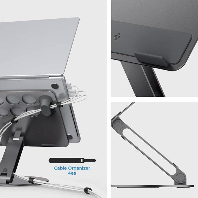 Spigen Adjustable Laptop Desk Stand with Cable Management Organizer Portable Compatible with Mac, Dell, HP, Lenovo and More - Space Gray (LD206C)