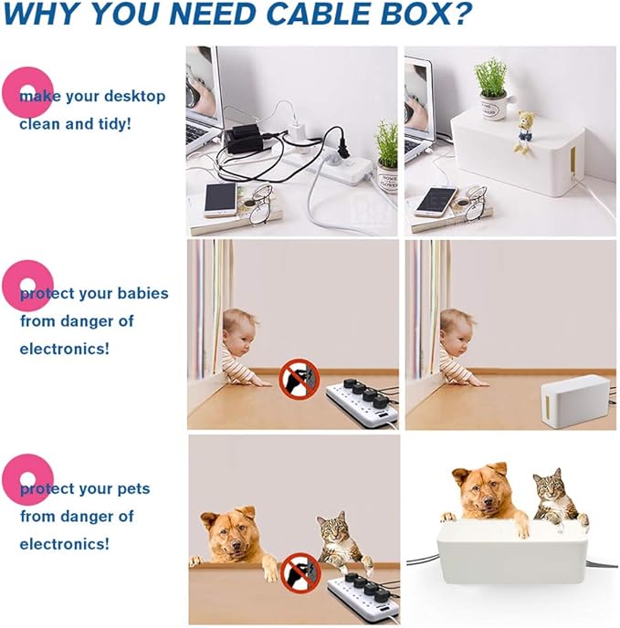 ShellKingdom Cable Management Box, 2 Set Cable Organizer for Cable and Cord Management, Storage and Holder to Cover and Hide & Power Strips & Cords (White)