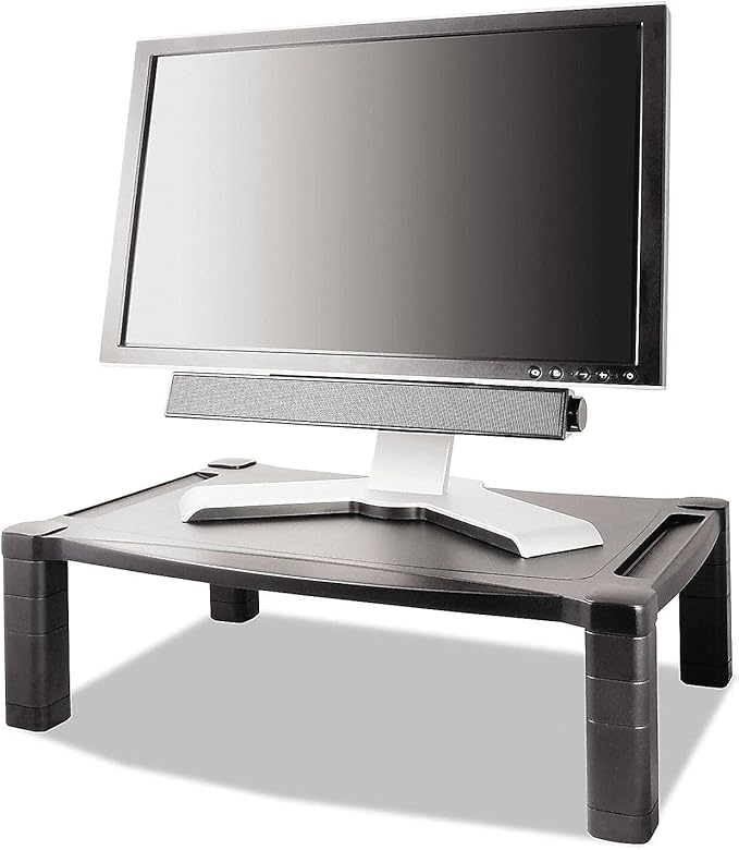 Kantek MS500 Wide Two-Level Stand, Height-Adjustable, 20 x 13 1/4, Black