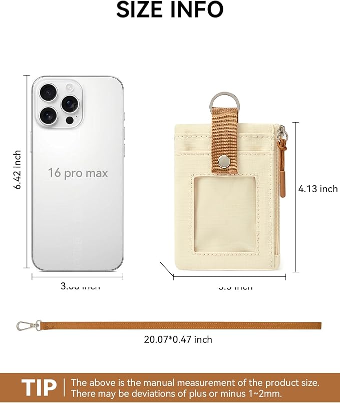 BOSTANTEN Small Wallet RFID, Minimalist Zip ID Case Wallet with Lanyard Keychain, Water Resistant Card Wallets for women & Men, Beige and Brown