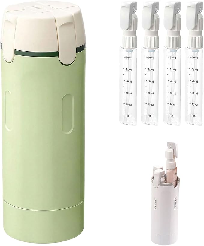 4 in 1 Travel Dispenser Bottles, 2026 New Refillable Travel Toiletries Bottle Set, Leak Proof Portable Size Containers for Shampoo Lotion Conditioner Cream (Green)