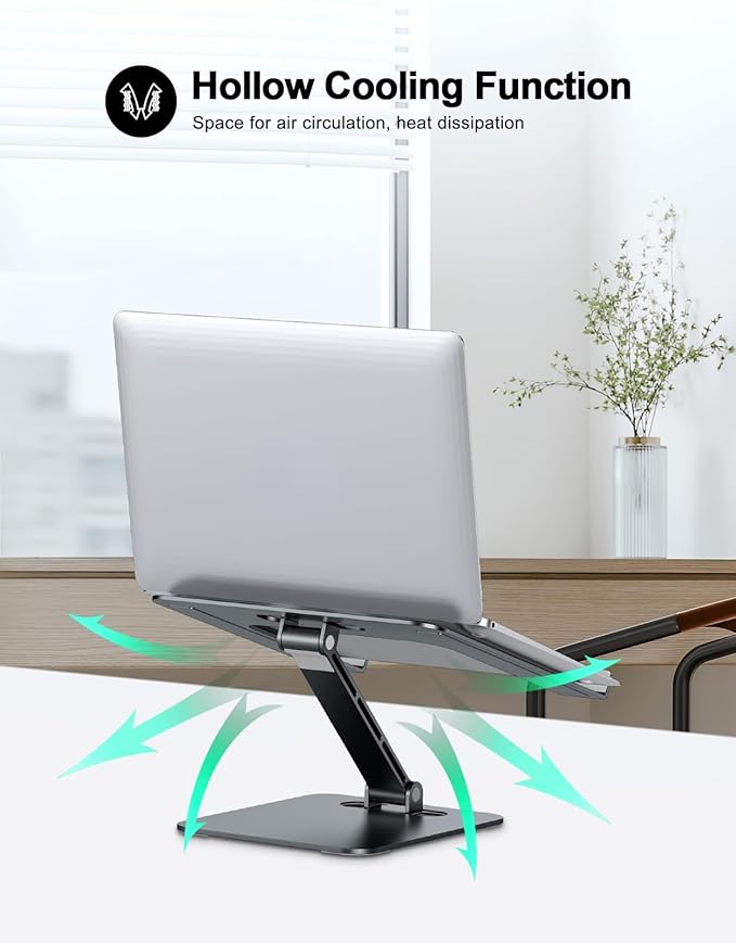 RIWUCT Foldable Laptop Stand, Height Adjustable Ergonomic Computer Stand for Desk, Aluminum Portable Laptop Riser Holder Notebook Mount Compatible with MacBook Pro Air, HP, Dell 10-16"(Gray)