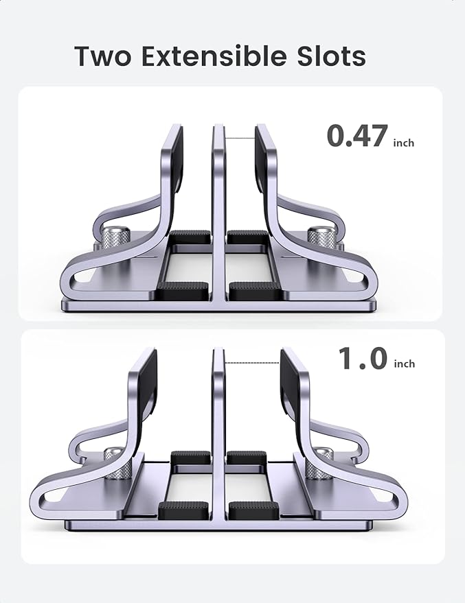 UGREEN 2-Slot Vertical Laptop Stand Holder Desk Compatible with MacBook Pro Air Laptop Stand Desktop Adjustable, Lenovo Ideapad, Surface Book, HP Notebook, Dell Chromebook Up to 17.3 Inch, Space Gray