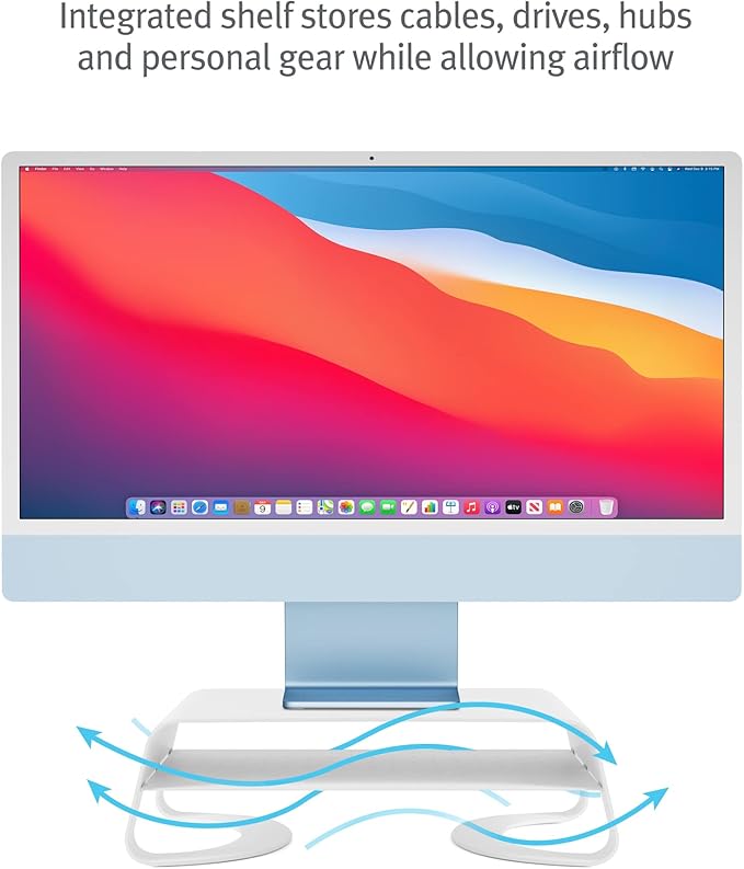 Twelve South Curve Riser Monitor Stand | Ergonomic Desktop Stand with Storage Shelf for iMac and Displays, Matte White