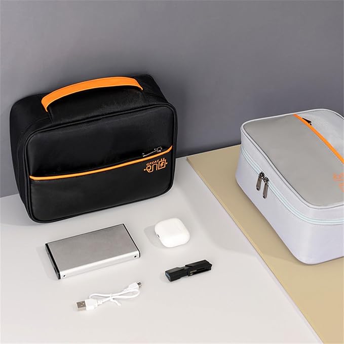 Cable Organizer Box Desk Cord Management Holder with PU Leather Portable Storage Container for Chargers Electronics Accessories