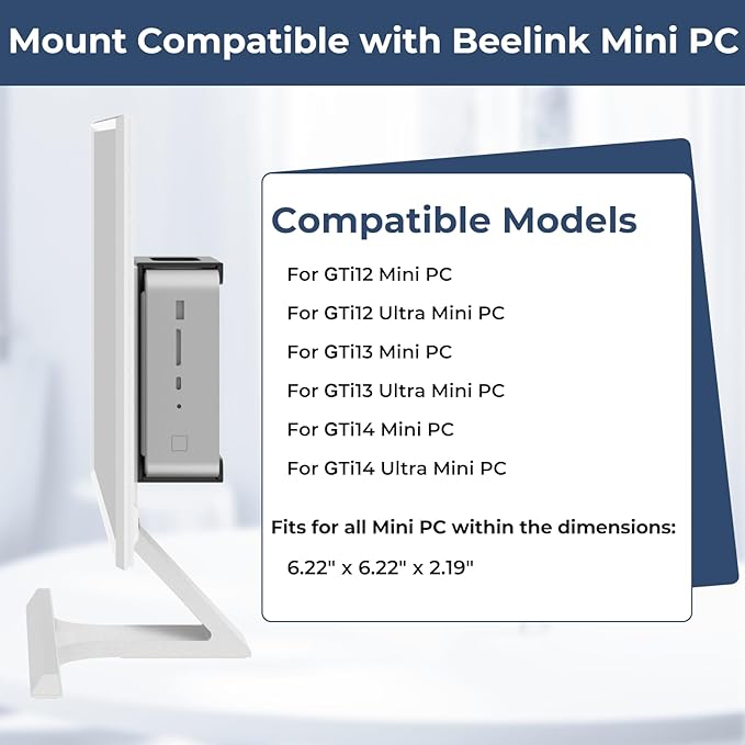 Mini PC Mount Compatible with Beelink GTi12, GTi12 Ultra, GTi13, GTi13 Ultra, GTi14, GTi14 Ultra Mini PC, Vesa/Wall/Under Desk, Mount for Beelink, Easy to Install, with Holder, Black