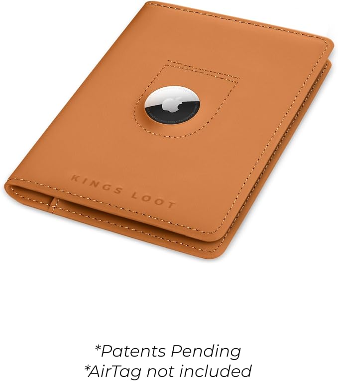 Kings Loot Passport Holder Wallet – RFID Blocking Leather Travel Wallet with Built-in Airtag Holder – Holds 1-6 Cards & Passport – Easy Pull Tab – Slim & Stylish Wallets (Honeywood)