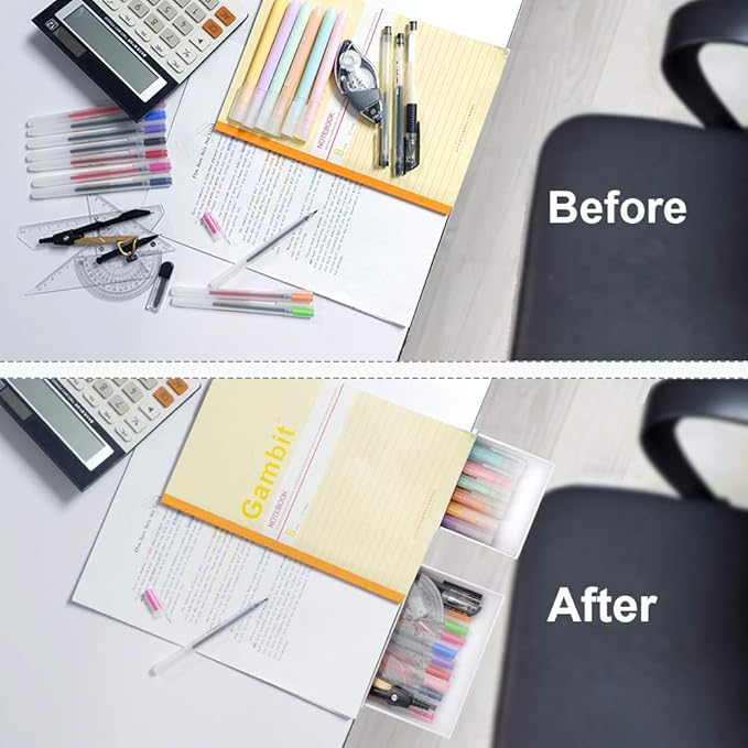 YOOUSOO 2 Pack Under Desk Storage Drawer Organizer, Hidden Slide Out Drawer Attachment, with Self - Adhesive Feature for Desktop and Table Organization, Hidden Under Desk