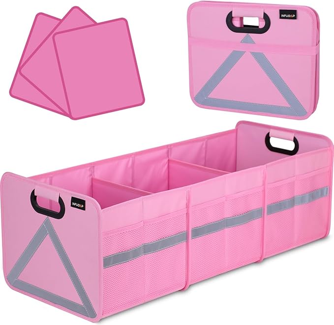 Trunk Organizer for SUV, 65L Large Universal trunk organizers for car with Multi Pockets, Foldable Heavy Duty Collapsible Trunk Storage Organizer with Reflective Stripe