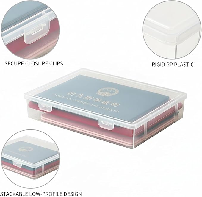 1 Pack Document Storage Box with Lid, Rigid PP Plastic File Organizer for Desktop and Drawer Organization