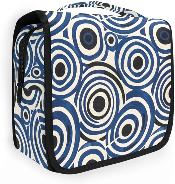 Hanging Travel Toiletry Bag White and Blue Circle Kit Makeup Case Cosmetics Organizer for Men Women