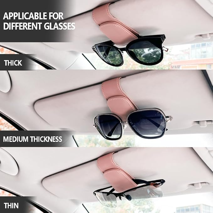 Sunglass Holder for Car, Magnetic Leather Eyeglass Hanger Clip for Car Sun Visor, Sunglasses Holder and Ticket Card Clip for Car Visor Accessories (1Pack Pink)