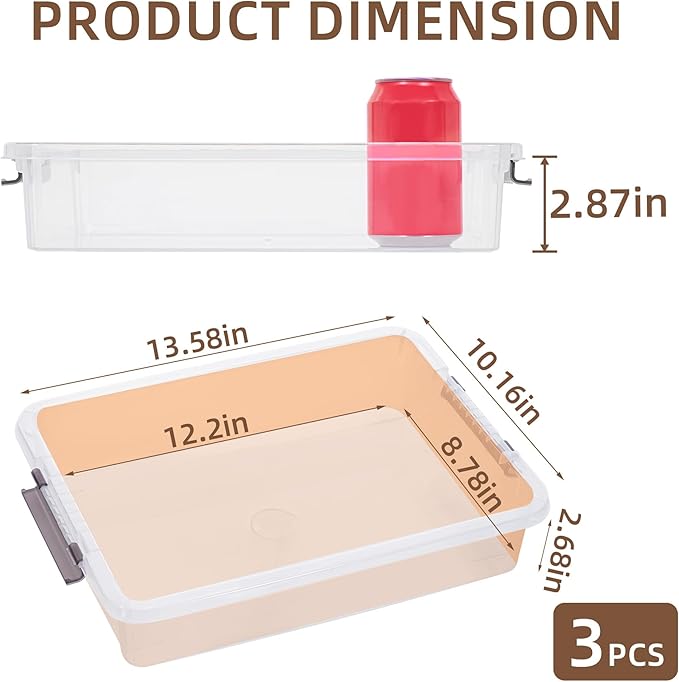 Citylife 3 PCS Plastic Storage Bins with Latching Lids Portable Project Case Clear File Box Stackable Storage Containers for Organizing A4 Paper, Photo, Document, Scrapbook