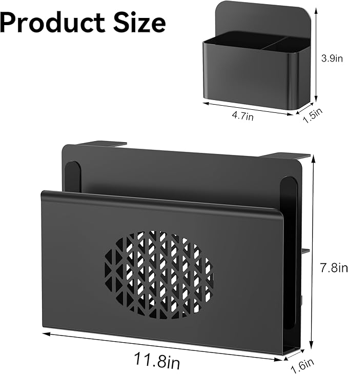 Desk Side Storage, Metal Laptop Holder with Magnetic Pen Box, Clamp-On Under Desk Organizer with Cooling Holes & Anti-Scratch Pads for Office and Home (Black)