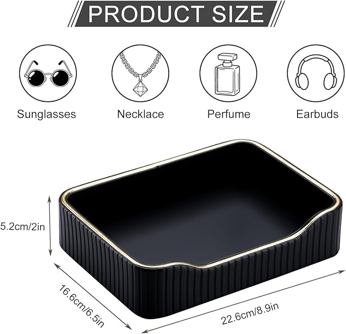 KINGFOM Prefume Tray, PU Leather Valet Tray Nightstand Organizer Perfume Trays for Men Women, Table Centerpieces Decorative Vanity Trays, Desk Organizer Tray for Key Jewelry Cosmetics (Black)