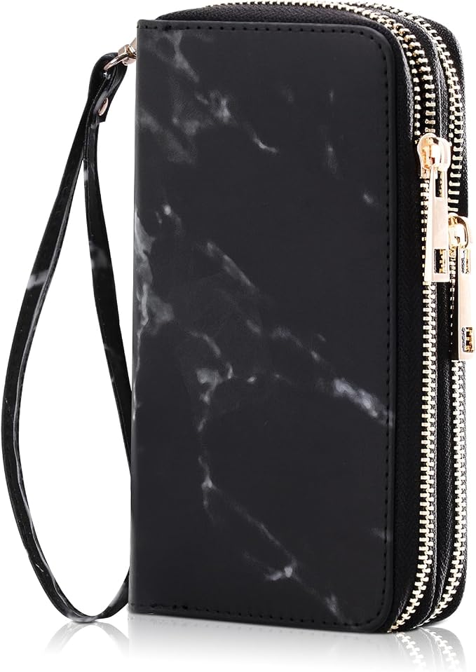 Cellphone Wallet for Women Dual Zipper Long Purse with Removable Wristlet