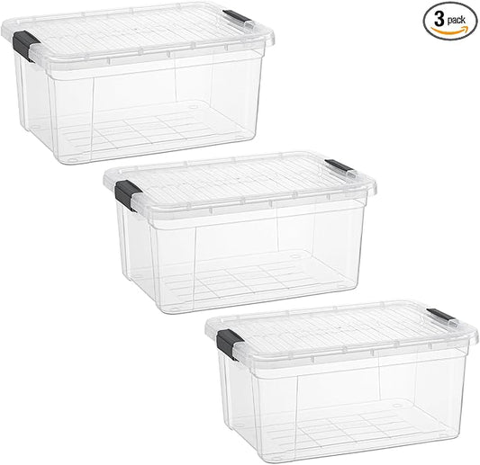 Superio Clear Storage Boxes with Lids, 20 Quart Plastic Container Bins for Organizing, Stackable Crates, BPA Free, Non Toxic, Odor Free, Organizers for Home, Office and Dorm, 3 Pack
