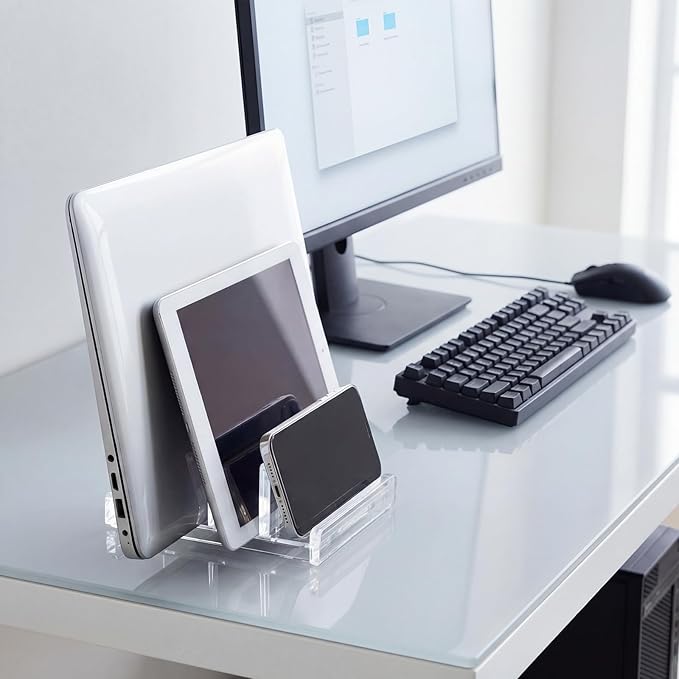 Chunful Vertical Laptop Stand Holder Organizer Plastic Adjustable Desktop Notebook Dock Space, Saving 4 in 1 for Notebook Computer, All Gaming Laptops up to 17''
