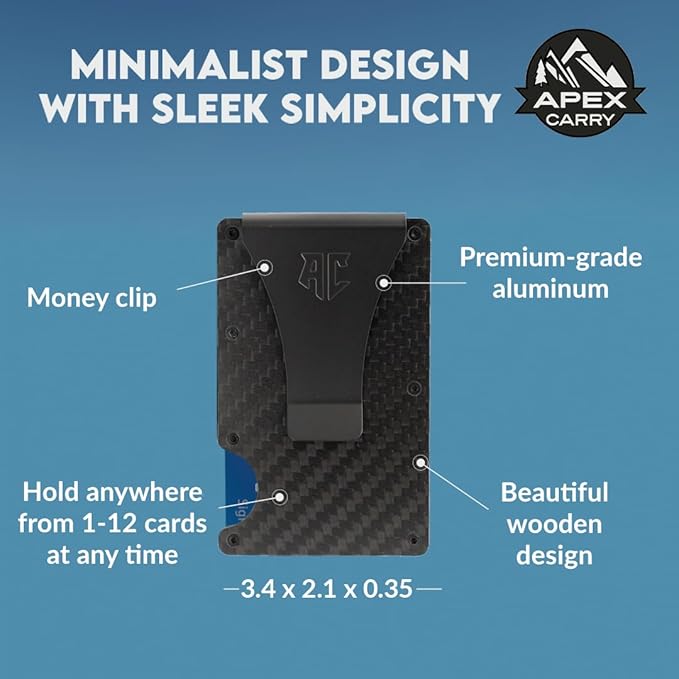 Men's Minimalist Credit Card Holder - Slim Wallet for Men with RFID Blocking - Front Pocket Carbon Wallet with Money Clip (Carbon Fiber)