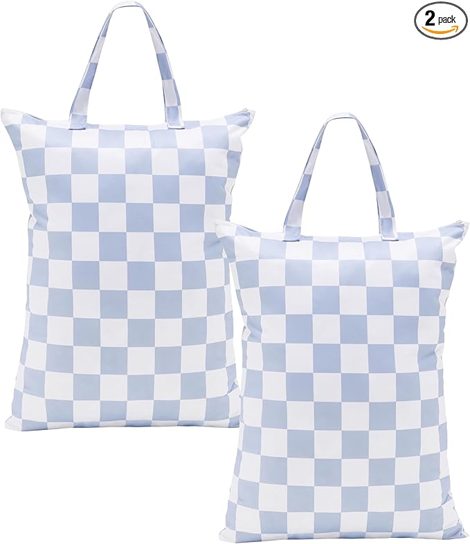 Ohocut Checkered 2 Pcs Large Travel Laundry Bags for Dirty Clothes, Aesthetic Trendy Waterproof Washable Laundry Bag with Handle for Travel, Gym, Swimming Pool, Blue