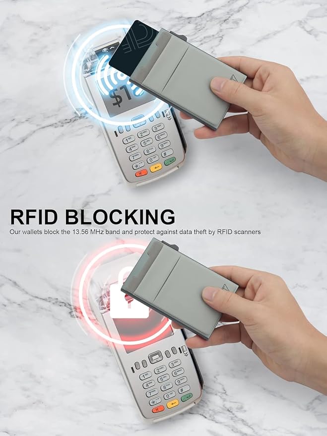 TOYFID Credit Card Holder Wallet for Mens - Metal Slim Minimalist Cards Holder with Stretch Money Pocket - RFID Blocking&Ultralight Small Wallet