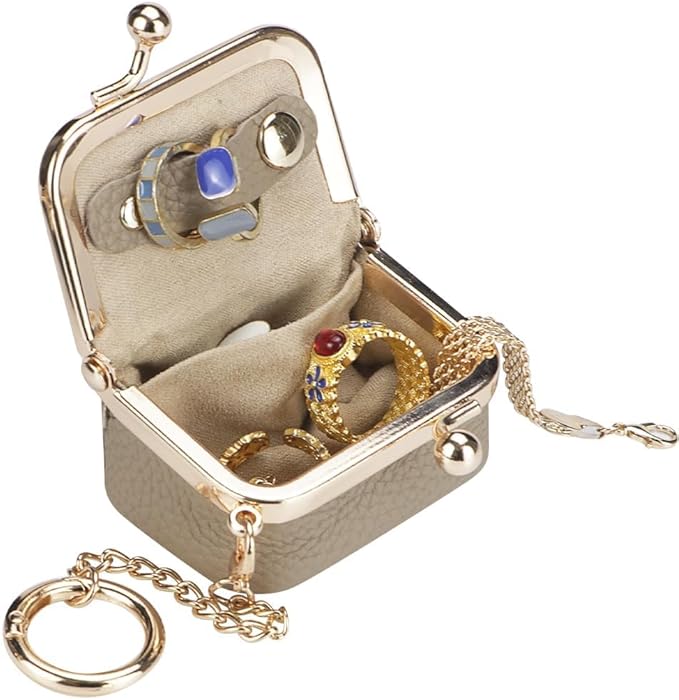 Royal Bagger Genuine Cow Leather Mini Jewelry Box Women's Coin Purse Solid Color Kiss Lock Change Pouch Casual Style Small Storage Bag for Women 1894 (Orange with Chain)