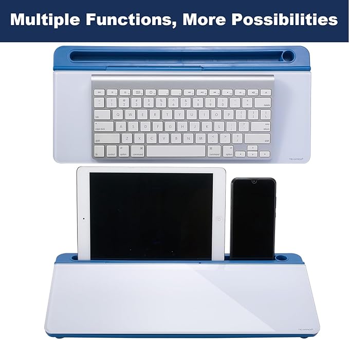 TSJ OFFICE Desktop Whiteboard Dry-Erase-Board - Computer Keyboard Stand White Board Surface Pad with Drawer, Desk Organizers with Accessories for Office, Home, School Supplies - Blue
