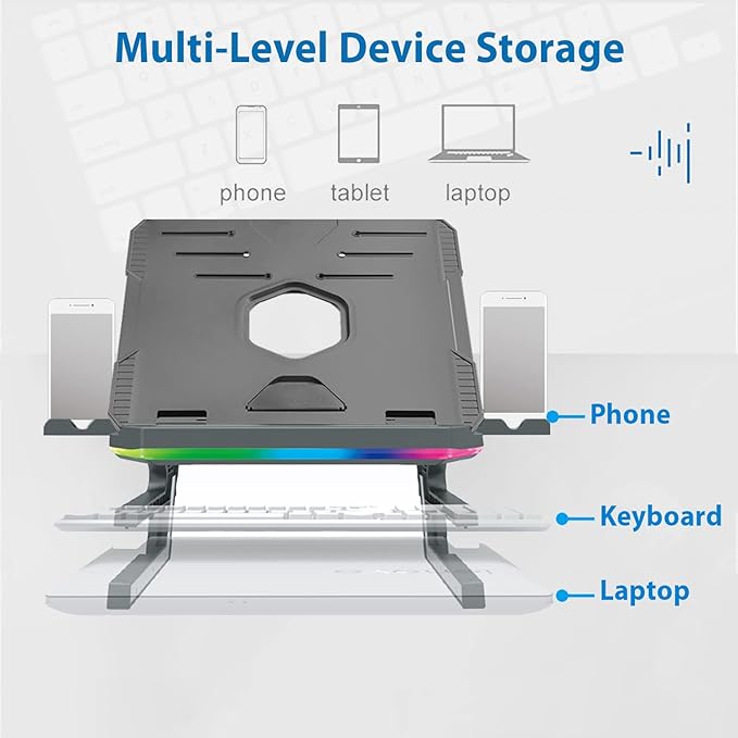 Enermax Gaming Laptop Stand, 360° Notebook Stand Height-Adjustable with RGB Lighting, Riser for Laptops from 10 to 17.3 Inches, Tablet Holder with Ventilation for Desk, Black (ELS001)