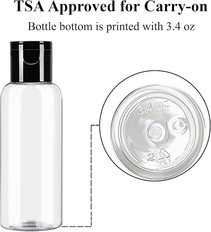 DNSEN 5 Pack 3.4 oz Travel Size Bottles for Toiletries TSA Approved Leak Proof Empty Refillable Liquid Containers with Labels