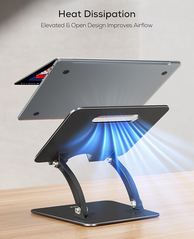 Nulaxy Fully Adjustable Laptop Stand for Desk, Dual Foldable Computer Riser with Heat-Vent, Ergonomic Notebook Holder Portable Office Accessories Compatible with Most Laptops, Black