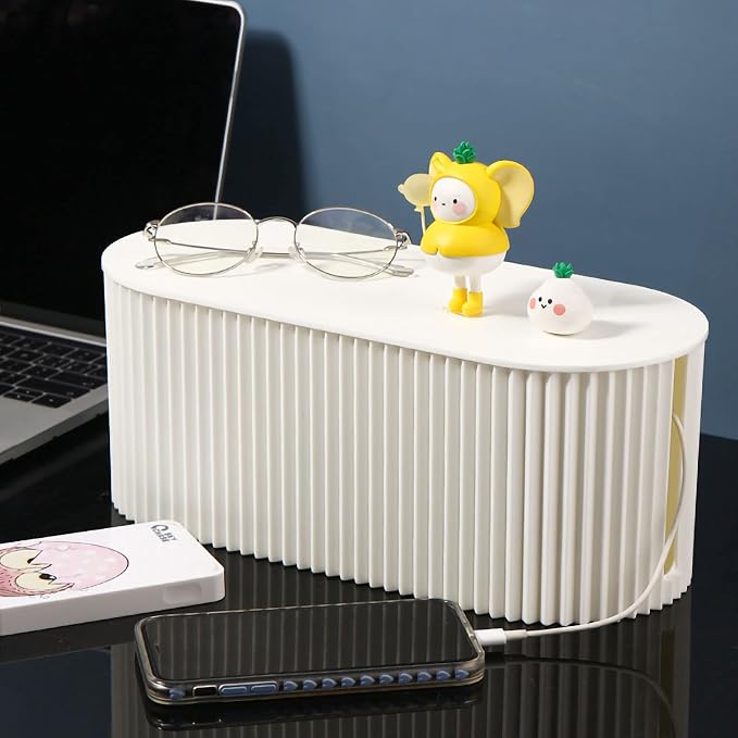 Large Capacity Cable Management Box Anti-Scratch Cable Organizer Desk Gift Box Easy to Clean ABS (Large White)