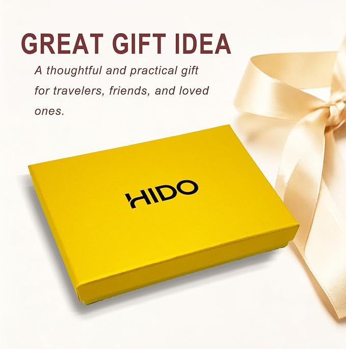 HIDO RFID Passport Holder for Men, Slim Leather Travel Wallet with Airtag Slot & RFID Blocking